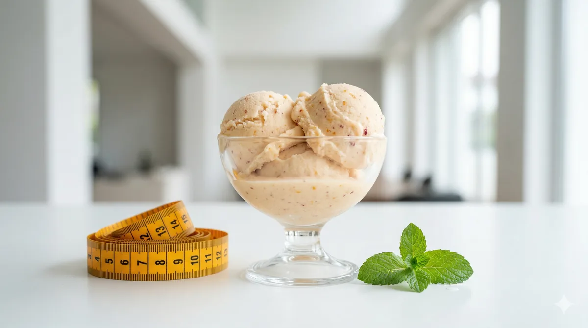 Vitrina de helados artesanales con sorbetes de frutas de colores vivos y etiquetas de ingredientes