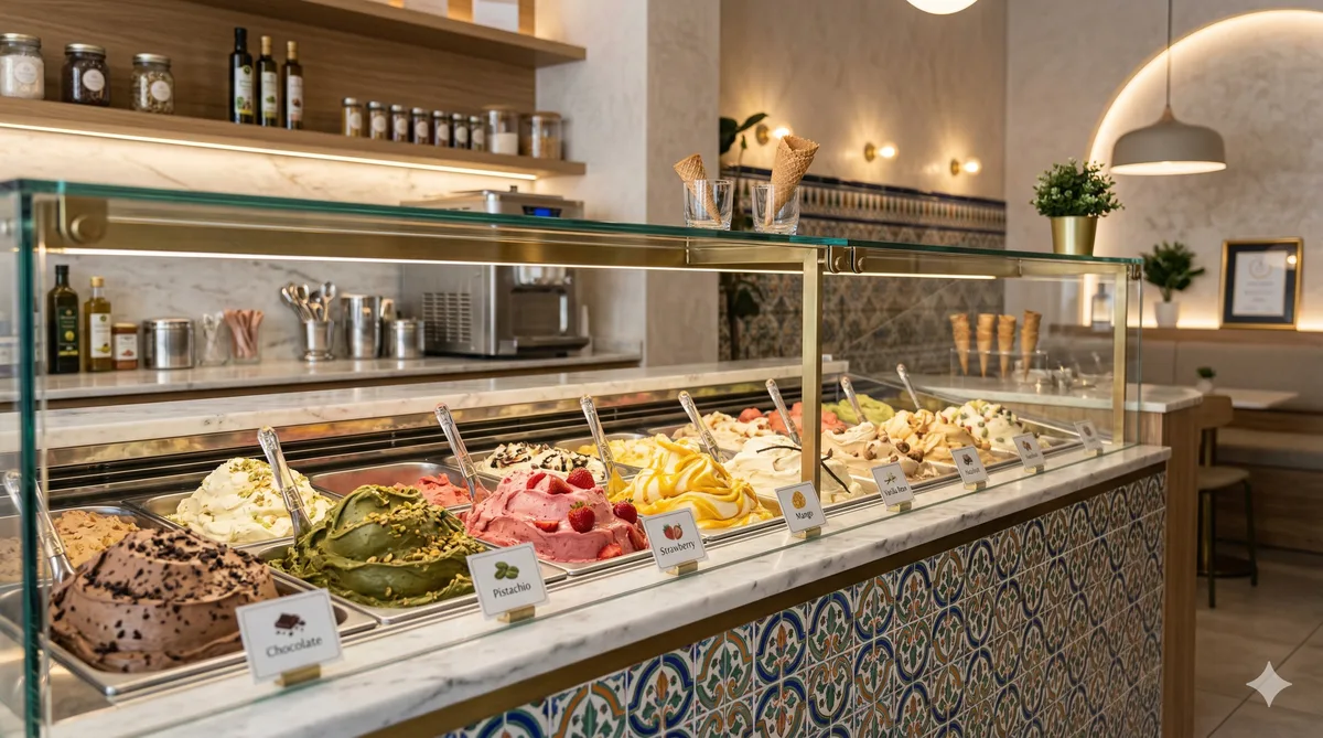 Mapa de España con puntos que marcan heladerías artesanales en distintas ciudades