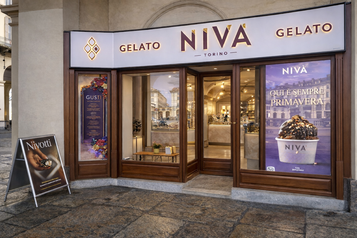 Il banco e la vetrina dei gusti.